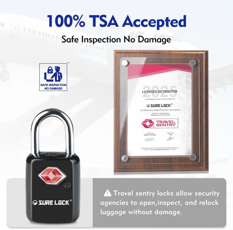 SURE LOCK TSA Approved Luggage Locks Mini Size Lock with Keys for Travel, Zinc Alloy Body with Steel Shackle, Key Alike, Key Alike in The Same Package - Image 2
